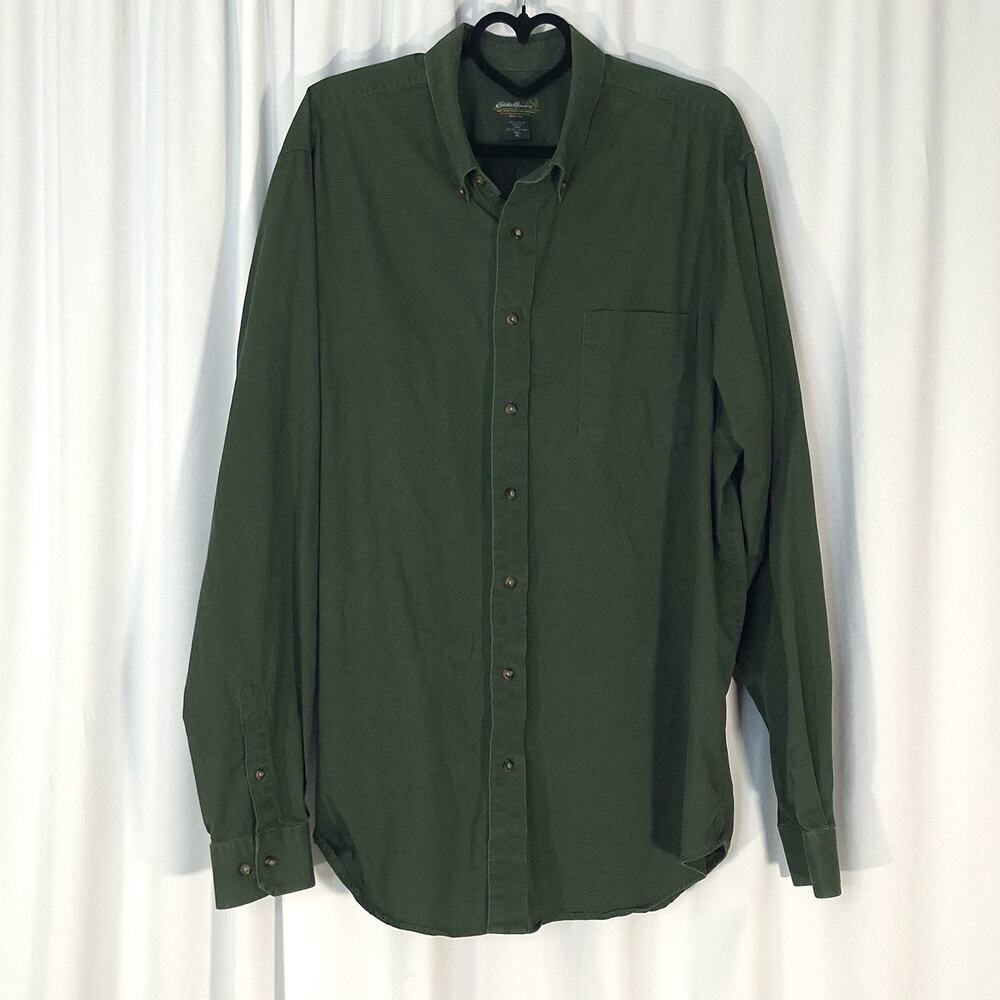 Eddie Bauer Men's XL Tall Deep Green Cotton Long Sleeve Button-Down Shirt
